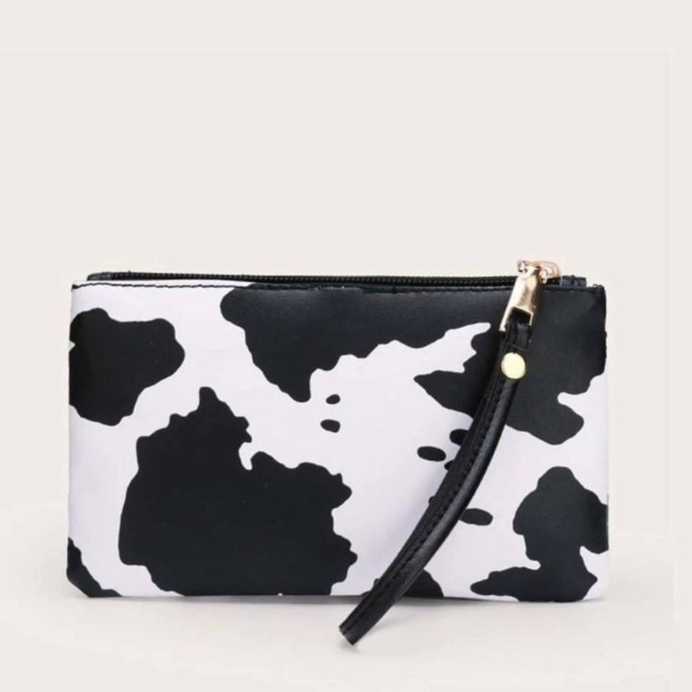 Cow Pattern Clutch Bag With Wristlet New